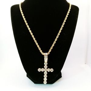 18kt gold filled rope with iced cross pendant